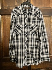 Roper Plaid Long Sleeve ShirtWestern Cowboy Men Size XL Pearl Snap Gray Black