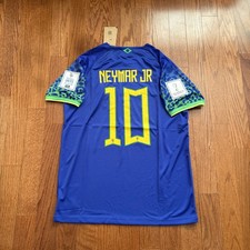 Brazil Away Blue Soccer Jersey Yellow Neymar Jr #10 World Cup 2022 Large