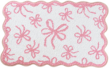 Pink Bow Bathroom Rug 20X32 Inch, Soft and Absorbent Tufted Coquette Scalloped B
