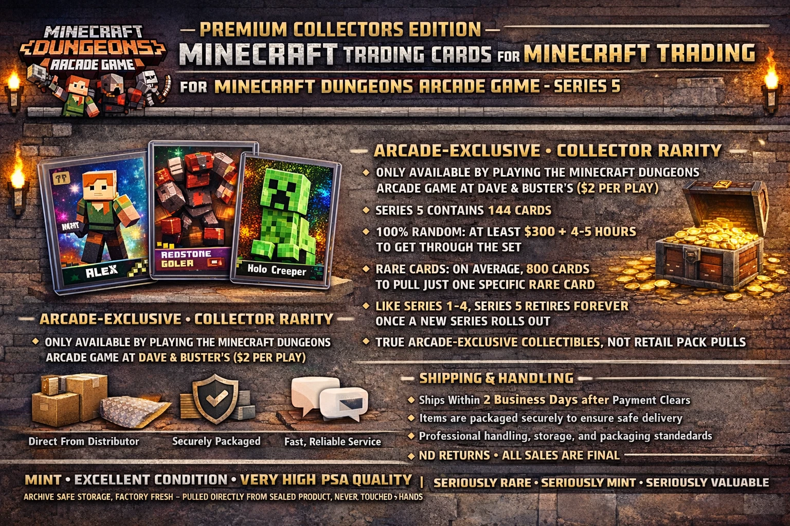 Minecraft Dungeons Arcade Cards Series 5 Complete Card Set