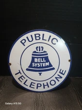 Bell System Public Telephone Sign Porcelain, 8.5 Inch Vintage
