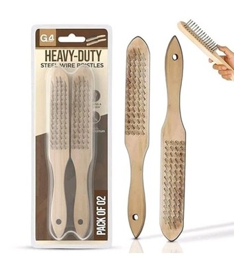 G4GADGET Holzdrahtbürste 2er Set. 4 reihige Stahlborsten zur Entrostenung