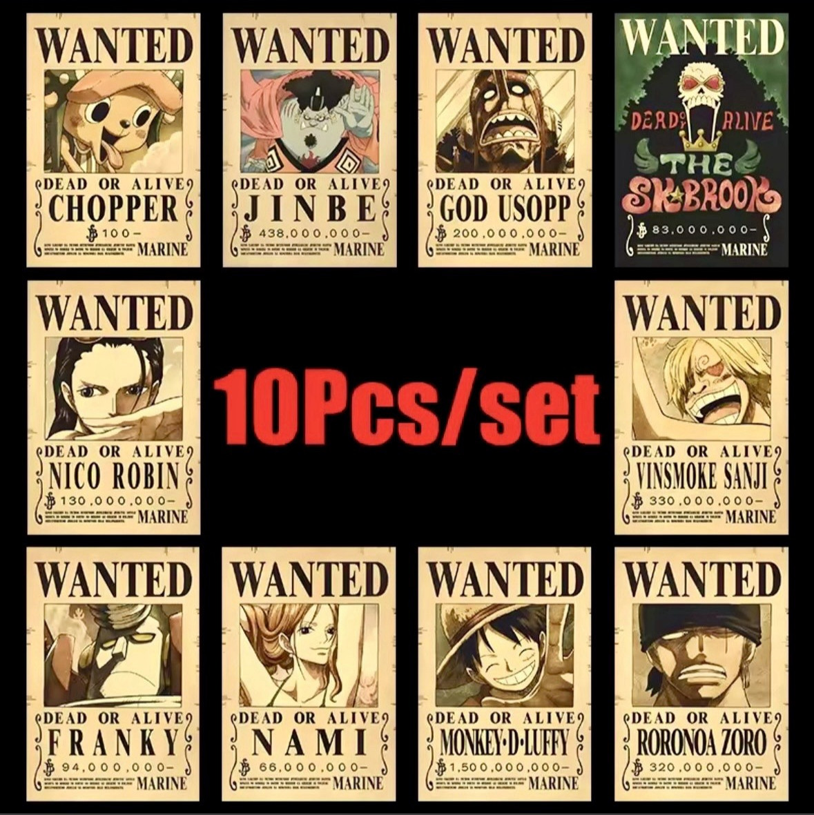 10 Pcs Anime One Piece Luffy Straw Hat Pirates Wanted Poster HIGH QUALITY