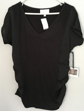 Jessica Simpson Maternity Shirt Womens Small Black V-Neck Ruched Made in USA