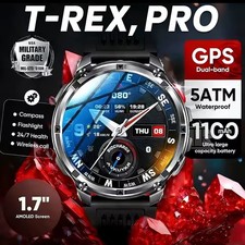 2026 T-Rex3 Pro GPS Smartwatch 1100mAh 5ATM Military Silicone Steel Band Men