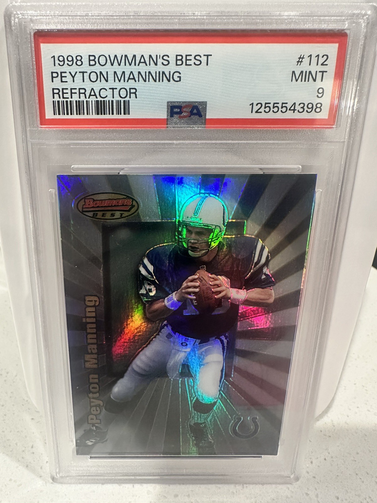 Peyton Manning 1998 Bowman's Best REFRACTOR Rookie #112 - RC - /400 - PSA 9