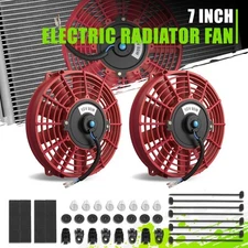 2 Set 7" High Performance Electric Slim Radiator Cooling Fan+Mounting Kit Red