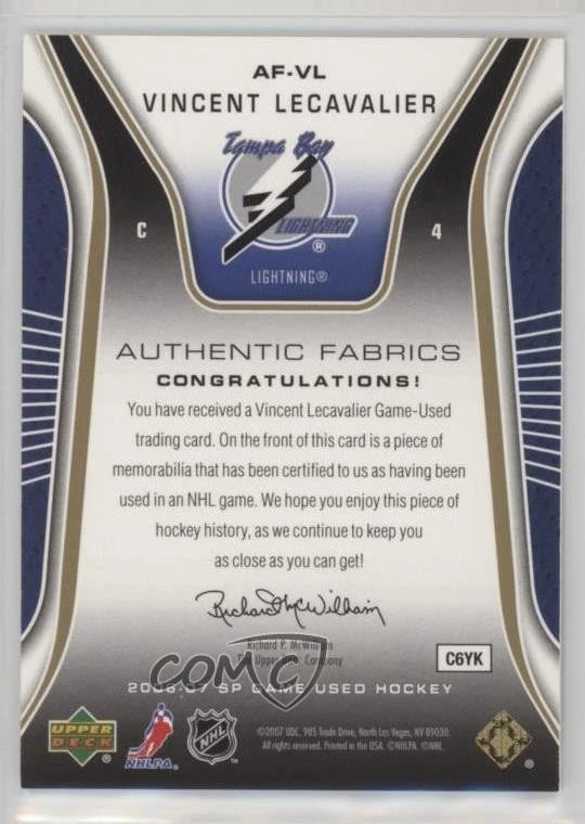 2006 SP Game Used Edition Authentic Fabrics Gold Jersey /100 Vincent Lecavalier - Image 2 of 2