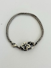 Trollbead Wheat Link Chain Slide Charm Bracelet Sterling Silver LAA Flower Hook