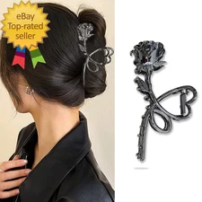 1Pcs Flower Hair Claw Clips Metal Black Rose Hair Clips Large Size Hair Barrette