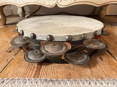 Vintage Wood Tambourine Percussion Instrument Musical Instrument Mid Century