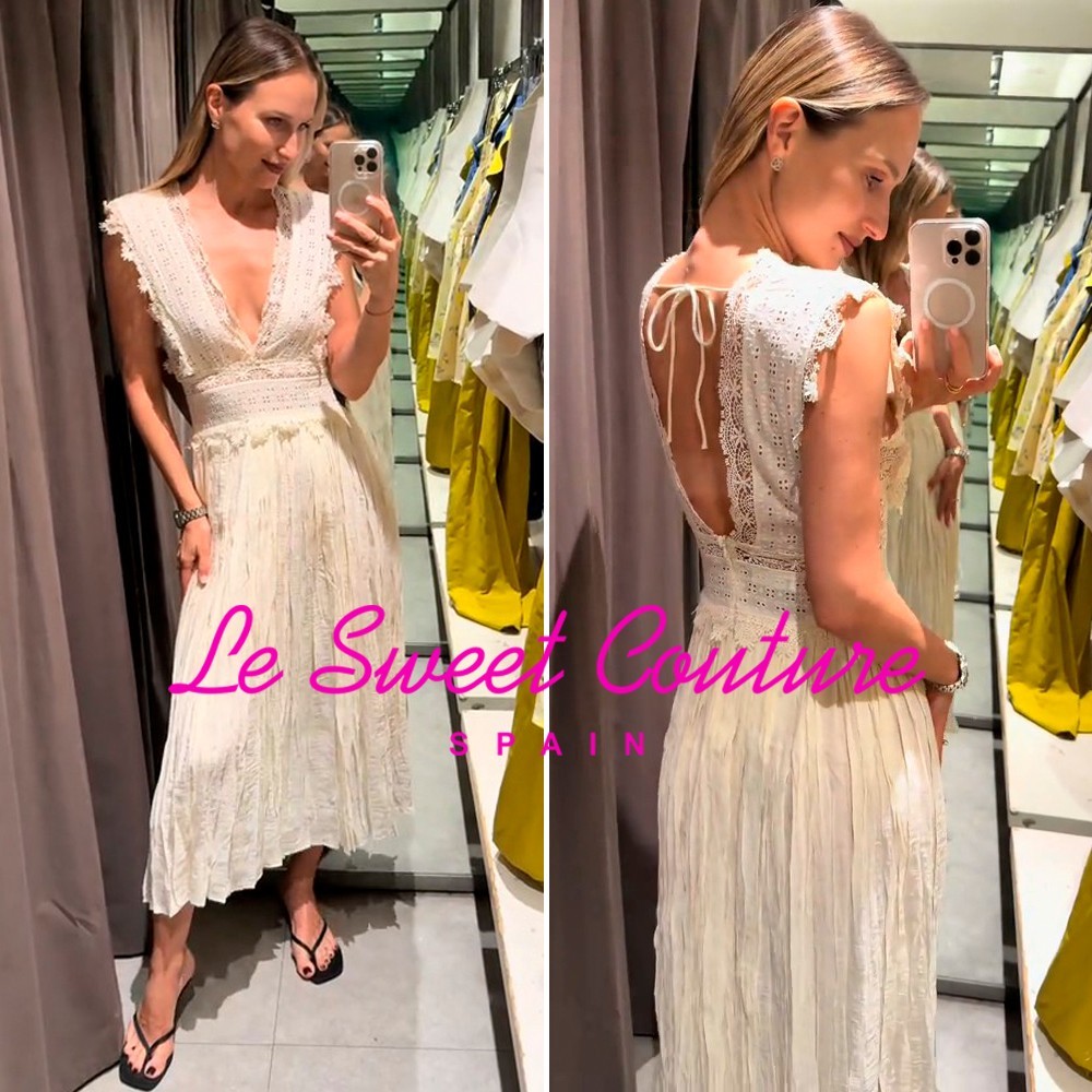 ZARA WOMAN NWT FW25 ECRU ZW COLLECTION LACE STRAP DRESS ALL SIZES 6895/249/712