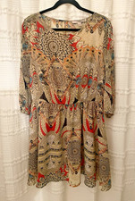 Forever 21 Mini Dress Tunic Large Boho Tribal Orange Beige Black New W/Tags