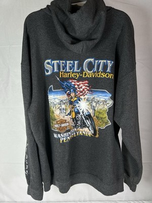 Harley Davidson Y2K Vintage Full Zip Up Grey Hoodie Large George Washington