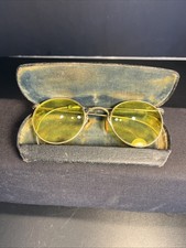 Antique Wire Rim Yellow Sunglasses Spectacles Retro Lennon Sun Glasses 12k GF