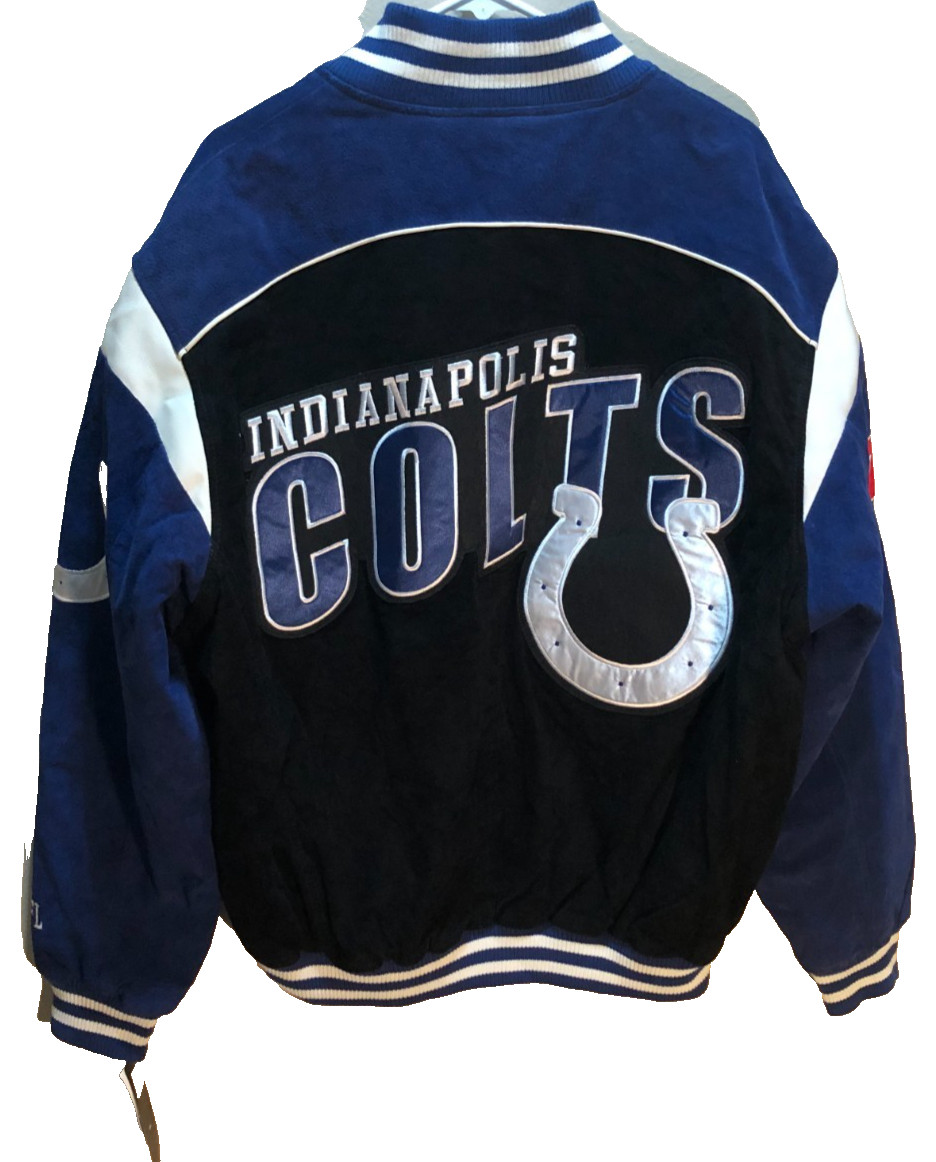 Indianapolis Colts NFL AFC Black Blue Team Logo Suede Leather Zip Jacket XL New