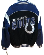 Indianapolis Colts NFL AFC Black Blue Team Logo Suede Leather Zip Jacket XL New