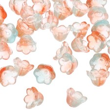 Glass Trumpet Flower Beads, 50 Pcs Gradient Flower Bead Charm, Orange Blue