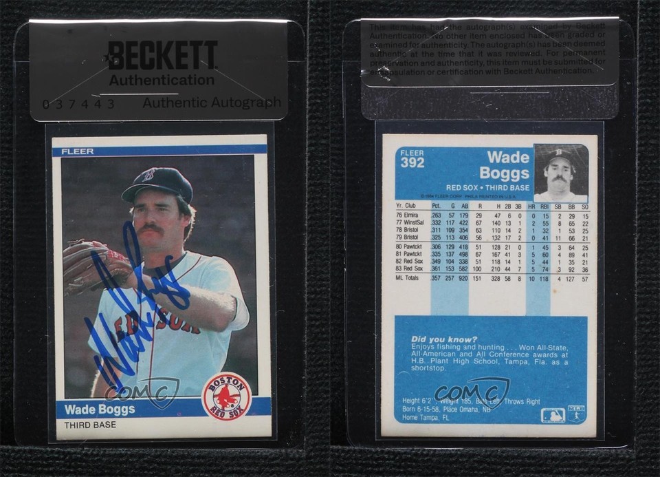 BAS 1984 Fleer Wade Boggs #392 Seal of Authenticity Auto HOF 3c7 | eBay