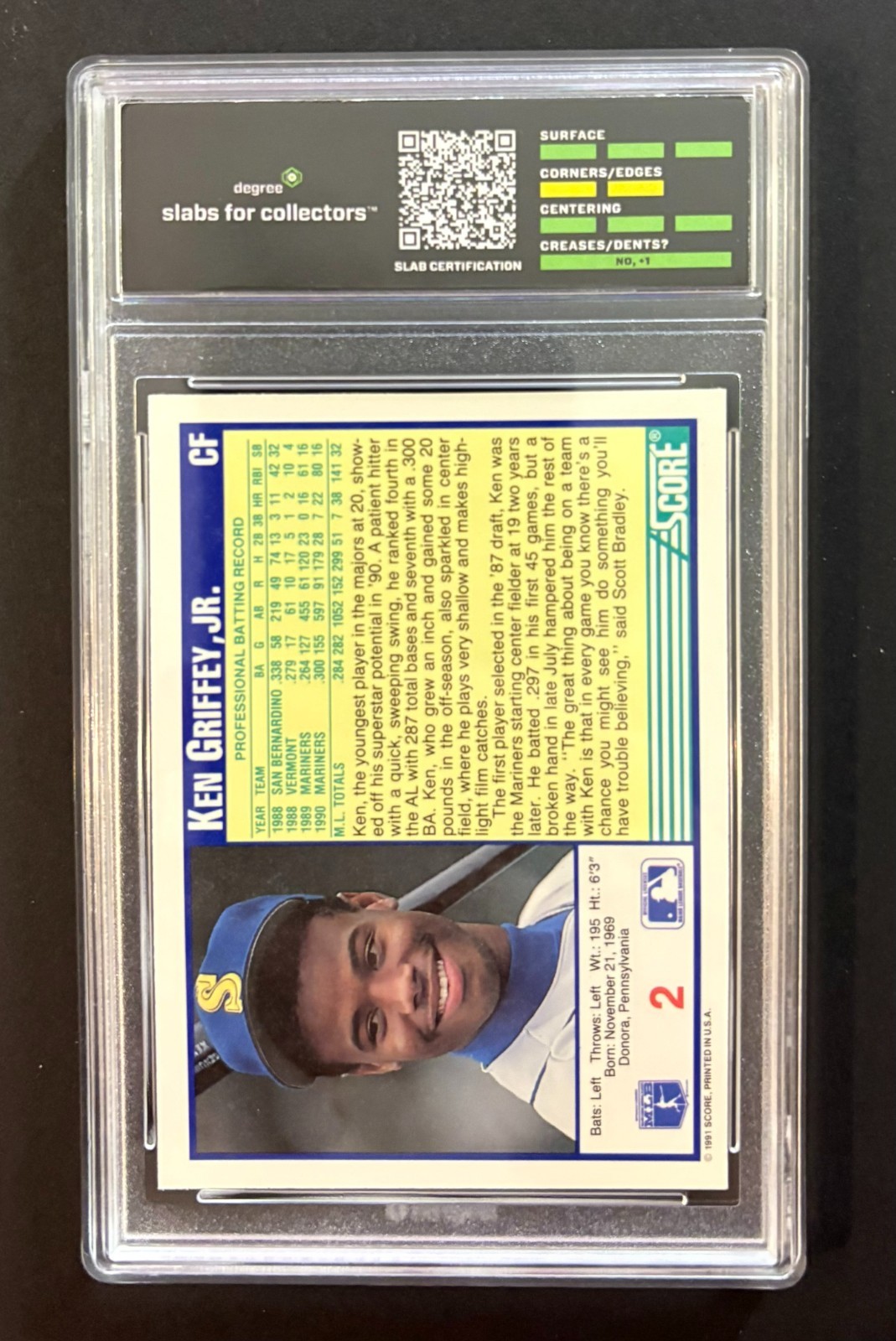 1991 Score - Ken Griffey Jr #2 - Degree Graded MINT 9 view 2