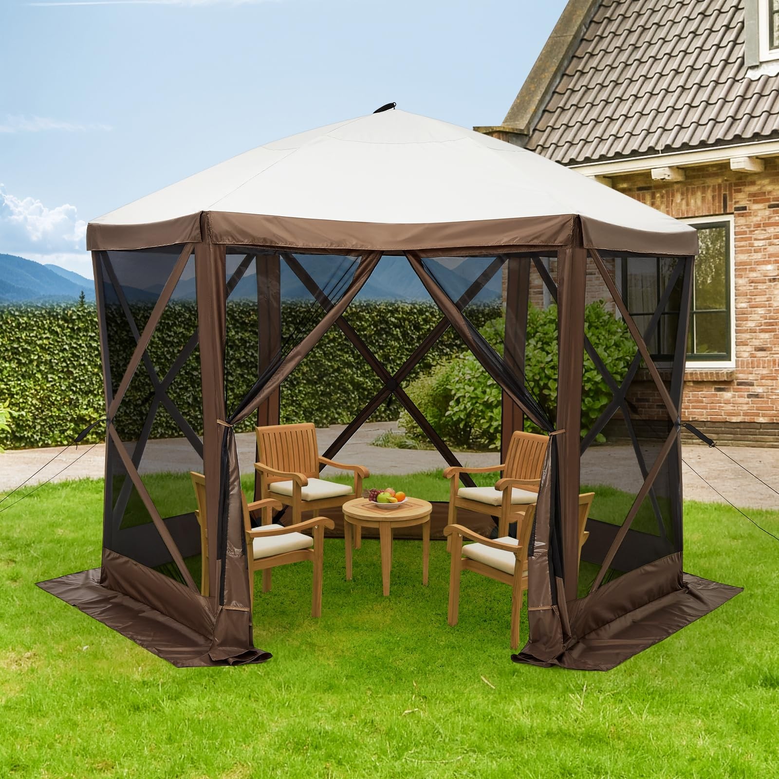 Instant Pop-Up Gazebo W/ Full Insect Screens & 6 Removable Walls Portable Canopy