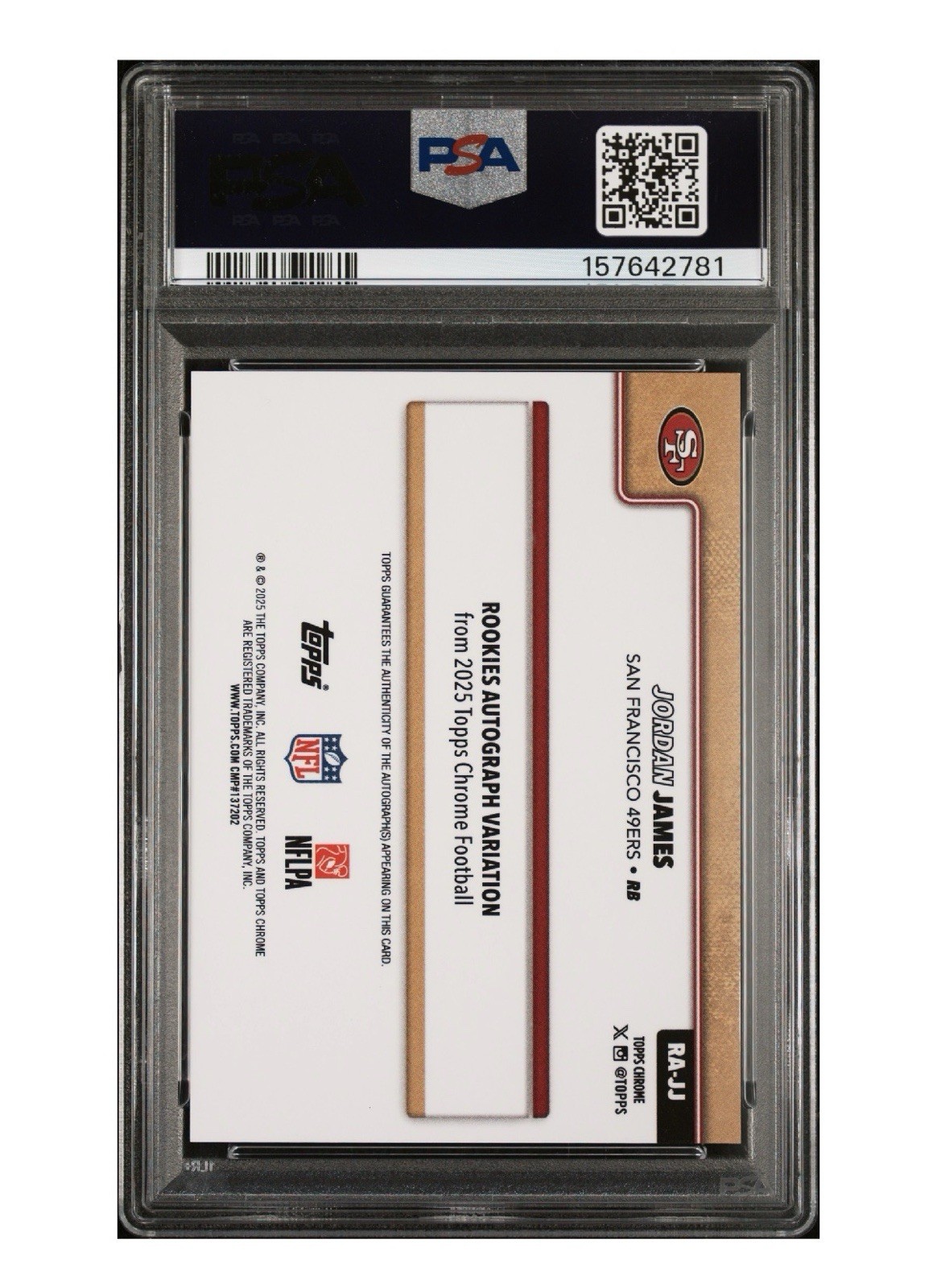 Jordan James 2025 NFL Topps Chrome RC Rookie Auto FDI Molten Mercury /14 PSA 10 view 2