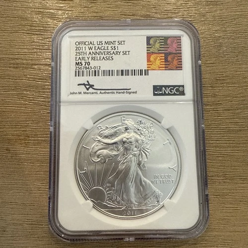 2011 W American SILVER EAGLE NGC MS70 JOHN MERCANTI SIGNED COIN LOW POP
