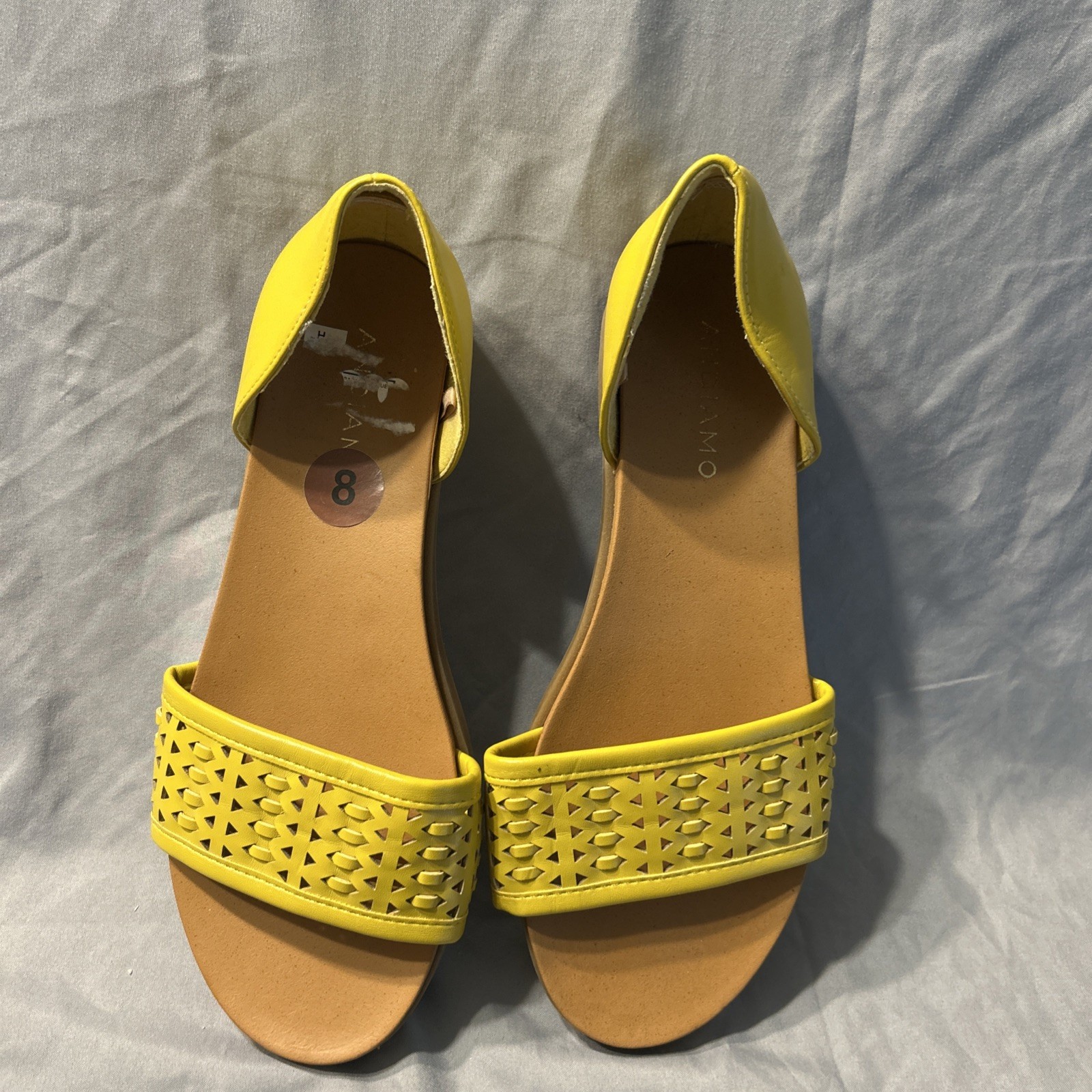 Andiamo Braxton Women's Sandals Yellow PU Leather Open-Toe Flat Shoes Size 8