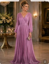 IEENA for Mac Duggal Pleated Long Sleeve Gown Mauve Pink Satin Dress 6 NEW