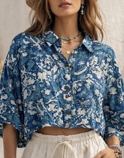 Pilcro Abstract Floral Blouse Boxy Crop Anthropologie Indie Boho Resort Wear XL