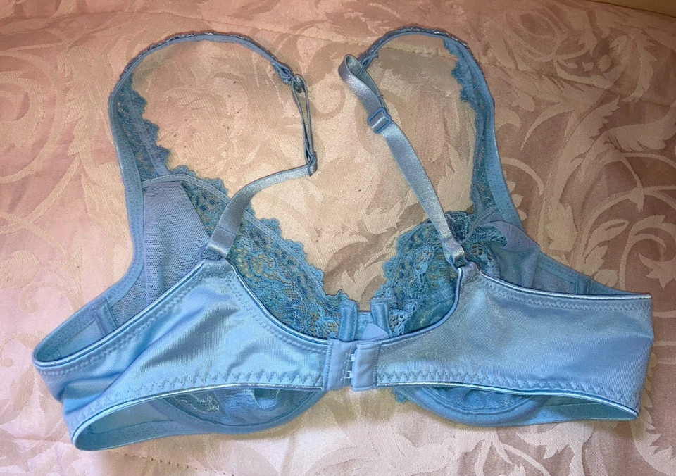 Sujetador Chantelle Azul Bordado Encaje Talla 38B Lazo Demi Cobertura Completa Con Aros Foto 4 de 4