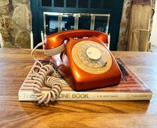 WORKING MCM Automatic Electric Rotary Dial Telephone: Metallic Orange Tan Phone