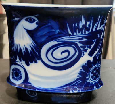 Rosenthal Studio Linie Bjorn Wiinblad Blue Bird Oval Porcelain Pillow Vase