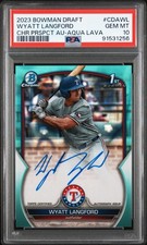 2023 Bowman Draft Wyatt Langford Auto Aqua Lava Refractor /199 Gem Mint PSA 10