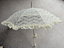 Ivory Cream Lace Parasol 90cm – Frilled Edge – Plastic Handle – Bridal/Wedding