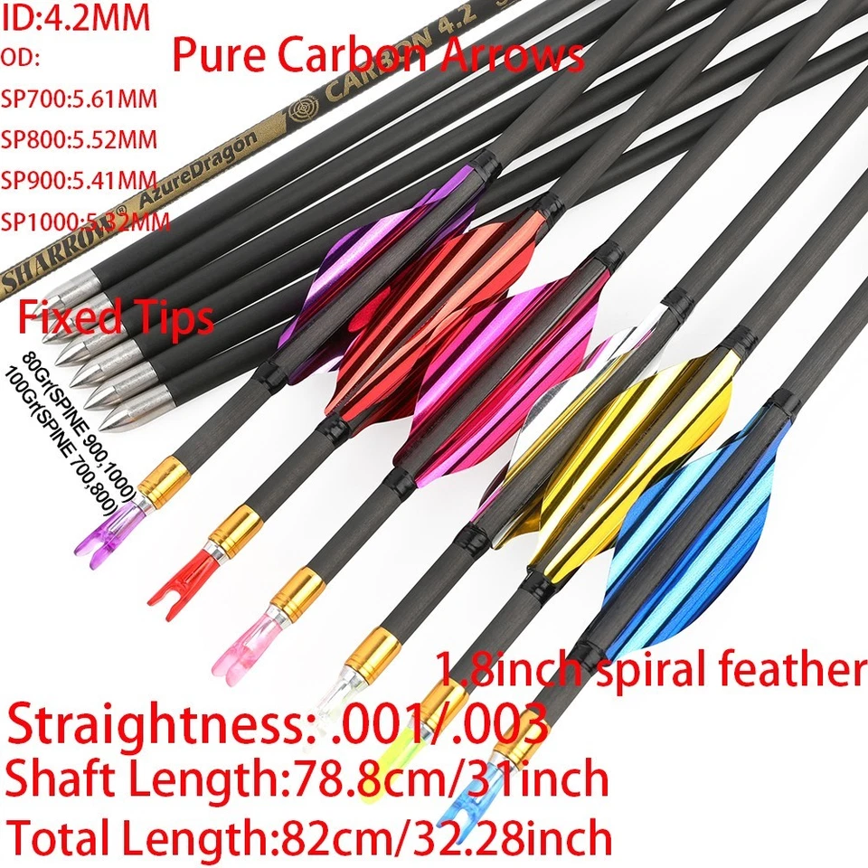 31" Pure Carbon Arrows Spin Vanes ID4.2 SP700-1000 Recurve Compound Bow Hunting - Image 2 of 4