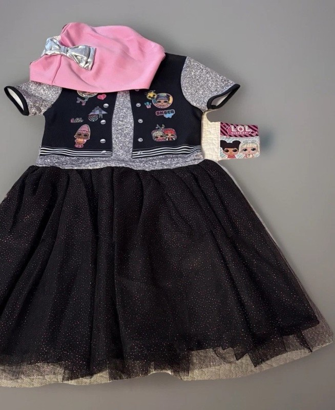 LOL Surprise Black, Gray And Pink Girls Size 7/8 Dress With Hood NWT