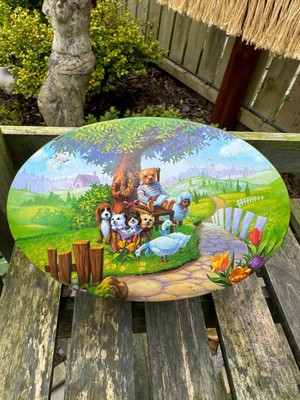 Vintage Sammlerdose Teddybär Hund Katzen Kätzchen Enten Dorf Bauernhof bunt