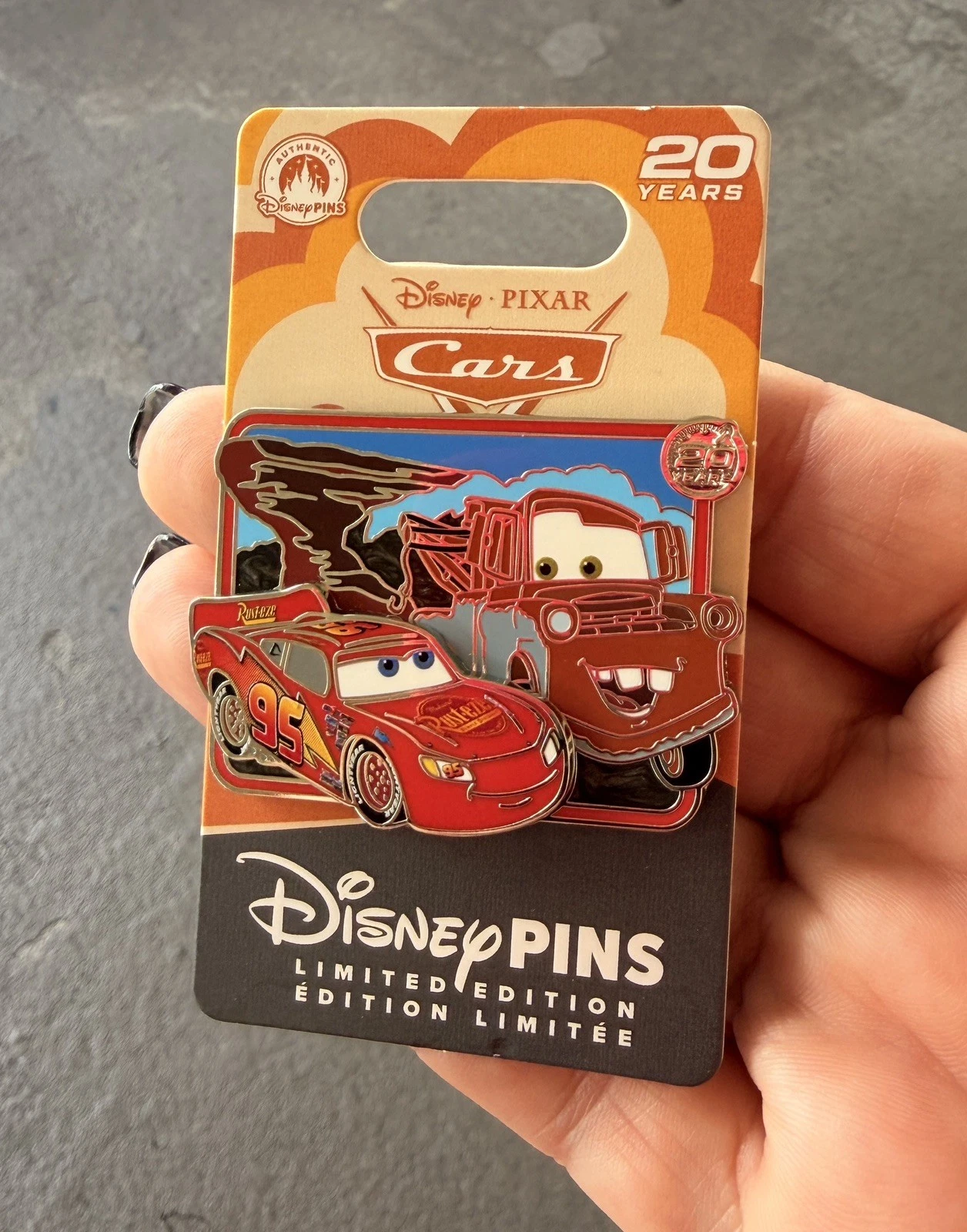 Disney Pin Cars Pixar Lightning McQueen And Mater 20th Anniversary 20 years LE