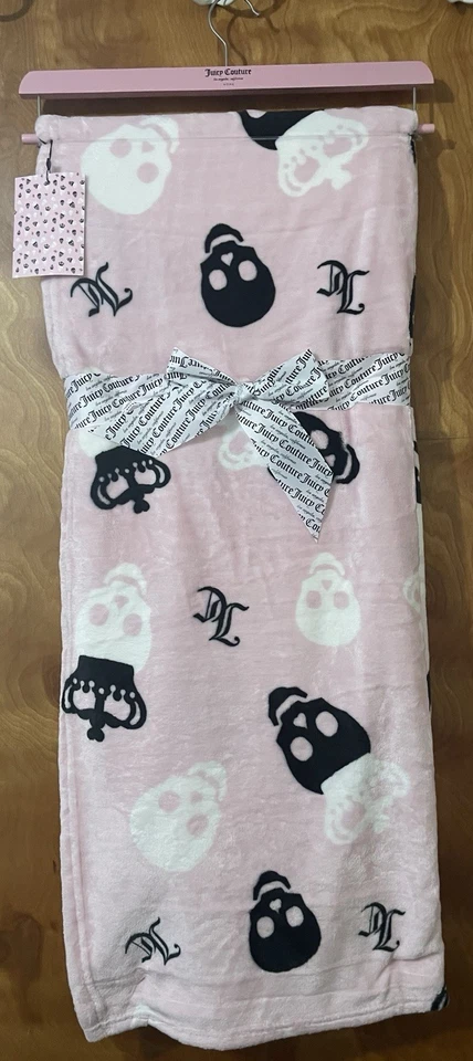 Juicy Couture Rosa Peluche Tiro Halloween Manta Calavera Corona Logo Decoración del Hogar Nuevo con Etiquetas Foto 2 de 4