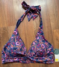 Boden Levanzo Halter Bikini Top US 16 18 Twist Blue Orange Floral Swim