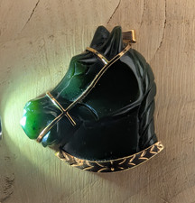 Vintage Pferd Ketten Anhänger - 925er Silber - Vergoldet - Horse - Nephrit/Jade