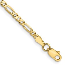 10k Yellow Gold 2.75mm Flat Figaro Chain Bracelet 8"