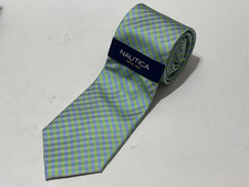 Nautica Silk Tie Blue Green Diamond Pattern Neck Tie 57 L x 3.25 W