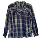 Shacket woman's size medium M plaid flannel green blue hooded fall ...
