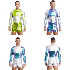 Mens Bodysuit Shiny Astronaut Metallic Cospaly Adult Outfits Role Play Festival