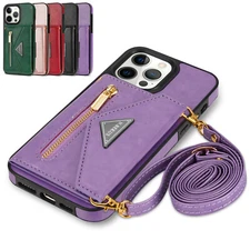 Women Crossbody Strap Leather Wallet Case For iPhone 17 16 15 14 13 12 Pro Max