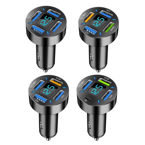 4 Ports Car Charger LED Digital Display Fast Charging Phone Adapter (Style 1) - Zdjęcie 7 z 7