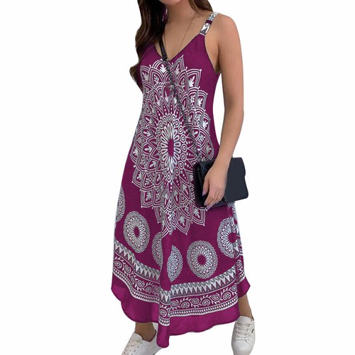 Damen Boho V-Ausschnitt lässig Maxi ärmellos Sling Blumen locker langes Tank Kleid - Bild 15 von 16