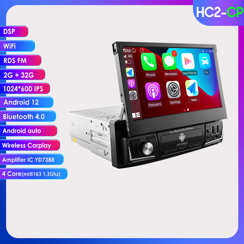 7" Flip Out Car Radio Stereo Carplay Android 12 Touch Screen Single 1Din 32G AUX - Afbeelding 1 van 24